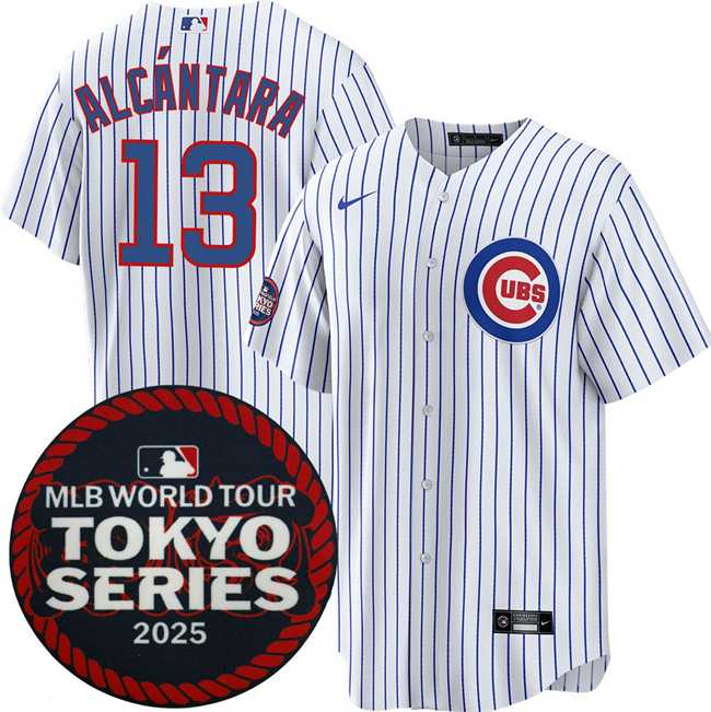 Men%27s Chicago Cubs #13 Kevin Alcantara White 2025 World Tour Tokyo Series Home Stitched Jersey Dzhi